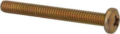 Made in USA - #8-32 UNC, 1-1/2" Length Under Head Phillips Drive Machine Screw - Pan Head, Grade 3 Steel, Yellow Cadmium-Plated Finish, Without Washer - Exact Tool & Supply