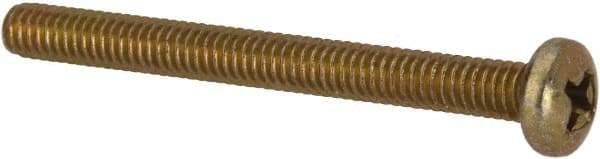 Made in USA - #8-32 UNC, 1-3/4" Length Under Head Phillips Drive Machine Screw - Pan Head, Grade 3 Steel, Yellow Cadmium-Plated Finish, Without Washer - Exact Tool & Supply