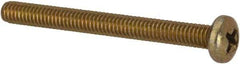 Made in USA - #8-32 UNC, 1-3/4" Length Under Head Phillips Drive Machine Screw - Pan Head, Grade 3 Steel, Yellow Cadmium-Plated Finish, Without Washer - Exact Tool & Supply