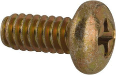 Made in USA - #10-24 UNC, 7/16" Length Under Head Phillips Drive Machine Screw - Pan Head, Grade 3 Steel, Yellow Cadmium-Plated Finish, Without Washer - Exact Tool & Supply