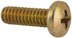 Made in USA - #10-24 UNC, 5/8" Length Under Head Phillips Drive Machine Screw - Pan Head, Grade 3 Steel, Yellow Cadmium-Plated Finish, Without Washer - Exact Tool & Supply