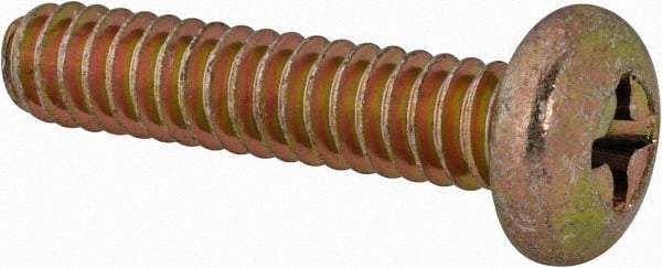 Made in USA - #10-24 UNC, 7/8" Length Under Head Phillips Drive Machine Screw - Pan Head, Grade 3 Steel, Yellow Cadmium-Plated Finish, Without Washer - Exact Tool & Supply