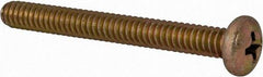 Made in USA - #10-24 UNC, 1-3/4" Length Under Head Phillips Drive Machine Screw - Pan Head, Grade 3 Steel, Yellow Cadmium-Plated Finish, Without Washer - Exact Tool & Supply