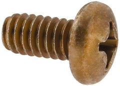 Made in USA - 1/4-20 UNC, 1/2" Length Under Head Phillips Drive Machine Screw - Pan Head, Grade 3 Steel, Yellow Cadmium-Plated Finish, Without Washer - Exact Tool & Supply