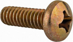 Made in USA - 1/4-20 UNC, 3/4" Length Under Head Phillips Drive Machine Screw - Pan Head, Grade 3 Steel, Yellow Cadmium-Plated Finish, Without Washer - Exact Tool & Supply