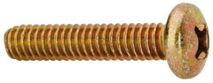 Made in USA - 1/4-20 UNC, 1-1/4" Length Under Head Phillips Drive Machine Screw - Pan Head, Grade 3 Steel, Yellow Cadmium-Plated Finish, Without Washer - Exact Tool & Supply