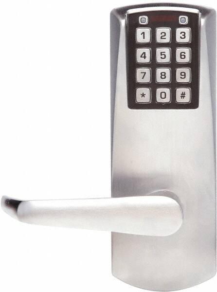 Kaba Access - Combination Entry Lever Lockset for 1-3/8 to 2-1/4" Thick Doors - 2-3/4" Back Set, Nonkey Override Cylinder, Satin Chrome Finish - Exact Tool & Supply