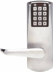 Kaba Access - Combination Entry Lever Lockset for 1-3/8 to 2-1/4" Thick Doors - 2-3/4" Back Set, Nonkey Override Cylinder, Satin Chrome Finish - Exact Tool & Supply
