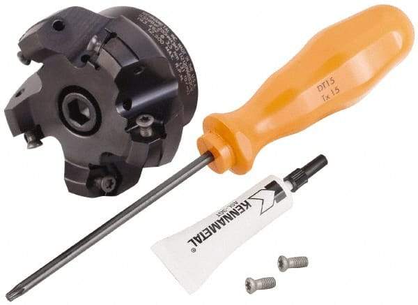 Kennametal - 5 Inserts, 2.517" Cutter Diam, 0.065" Max Depth of Cut, Indexable High-Feed Face Mill - 3/4" Arbor Hole Diam, 1.575" High, KSHR Toolholder, HNGJ 0905.. Inserts, Series Dodeka Mini High-Feed - Exact Tool & Supply
