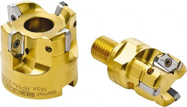 Seco - 40mm Cutting Diam, 7.5mm Max Depth of Cut, Modular Connection Indexable Copy End Mill - 3 Inserts, XP.. 12 Insert, R217.97 Toolholder, Through Coolant - Exact Tool & Supply