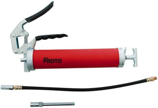 Proto - 3,600 Max psi, Flexible Pistol Grease Gun - 14 oz (Cartridge) & 16 oz (Bulk) Capacity, 1/8 Thread Outlet, 3-Way, Bulk, Cartridge & Filler Pump - Exact Tool & Supply