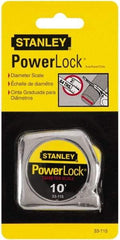 Stanley - 10' x 1/4" Yellow Blade Tape Measure - 1/32 & 1/16" Graduation, Inch Graduation Style, Silver Case - Exact Tool & Supply