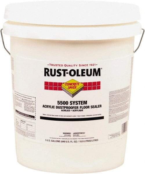 Rust-Oleum - 5 Gal Can Satin Clear Floor Coating - 150 to 300 Sq Ft/Gal Coverage, 37 g/L VOC Content - Exact Tool & Supply