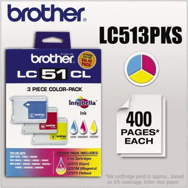 Brother - Cyan, Magenta & Yellow Ink Cartridge - Use with Brother DCP-130C, 330C, 350C, intelliFAX-1860C, 1960C, 2480C, 2580C, MFC-230C, 240C, 440CN, 465CN, 665CW, 685CW, 845CW, 885CW, 3360C - Exact Tool & Supply