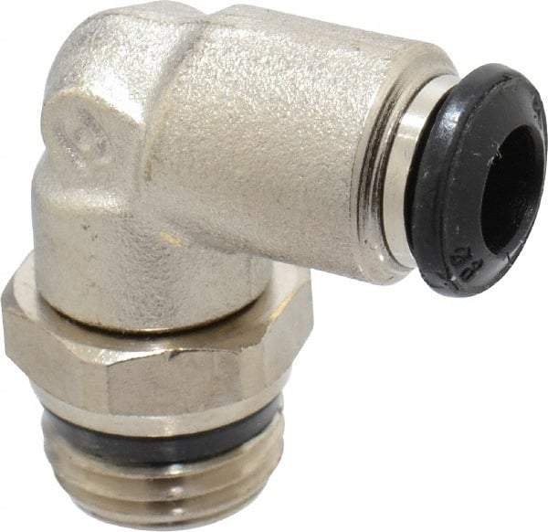 Alpha Technologies - 6mm Outside Diam, 1/4 Universal, Nickel Plated Brass Push-to-Connect Tube Male Swivel Elbow - 250 Max psi, Tube to Universal Thread Connection, Buna O-Ring - Exact Tool & Supply