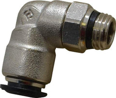 Alpha Technologies - 10mm Outside Diam, 1/4 Universal, Nickel Plated Brass Push-to-Connect Tube Male Swivel Elbow - 250 Max psi, Tube to Universal Thread Connection, Buna O-Ring - Exact Tool & Supply