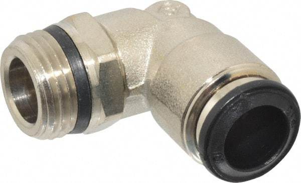 Alpha Technologies - 10mm Outside Diam, 3/8 Universal, Nickel Plated Brass Push-to-Connect Tube Male Swivel Elbow - 250 Max psi, Tube to Universal Thread Connection, Buna O-Ring - Exact Tool & Supply