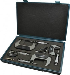 Fowler - 0 to 4" Range, Mechanical Outside Micrometer Set - 0.0001" Graduation, 0.00016" Accuracy, Ratchet Stop Thimble - Exact Tool & Supply