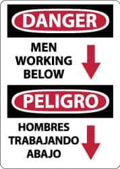 NMC - "Danger - Men Working Below", 14" Long x 10" Wide, Pressure-Sensitive Vinyl Safety Sign - Rectangle, 0.004" Thick, Use for Accident Prevention - Exact Tool & Supply