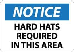 NMC - "Notice - Hard Hats Required in This Area", 10" Long x 14" Wide, Aluminum Safety Sign - Rectangle, 0.04" Thick, Use for Accident Prevention - Exact Tool & Supply