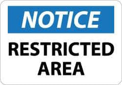 NMC - "Notice - Restricted Area", 10" Long x 14" Wide, Aluminum Safety Sign - Rectangle, 0.04" Thick, Use for Security & Admittance - Exact Tool & Supply