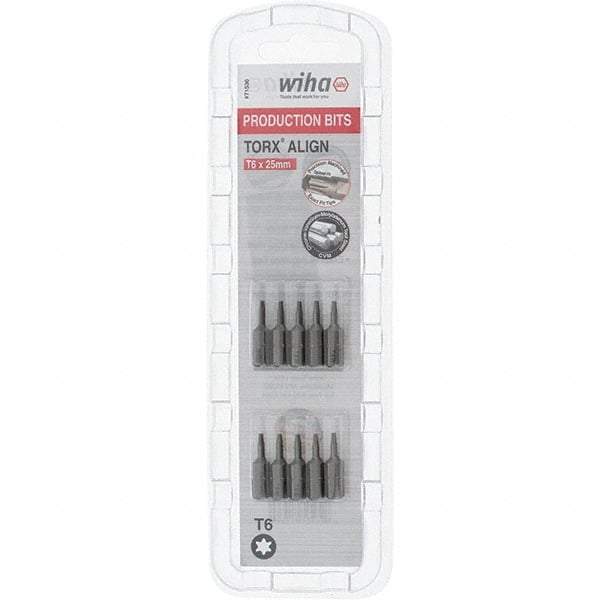Wiha - 1/4" Drive T6 Torx Screwdriver Bit - 1" OAL, Insert Bit - Exact Tool & Supply