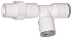 Parker - 1/4" OD, 1/8 NPTF, Bio-Sourced Nylon 11 Push-to-Connect Male Swivel Run Tee - 230 Max psi, White - Exact Tool & Supply