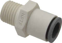 Parker - 3/8" OD, 1/4 NPTF, Bio-Sourced Nylon 11 Push-to-Connect Male Connector - 190 Max psi, White - Exact Tool & Supply