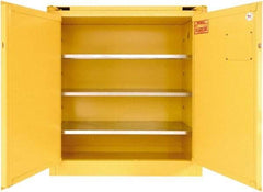 Securall Cabinets - 2 Door, 3 Shelf, Yellow Steel Standard Safety Cabinet for Flammable and Combustible Liquids - 46" High x 43" Wide x 18" Deep, Self Closing Door, 3 Point Key Lock, 40 Gal Capacity - Exact Tool & Supply