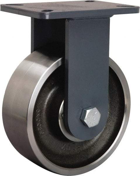 Hamilton - 8" Diam x 3" Wide x 10-1/2" OAH Top Plate Mount Rigid Caster - Forged Steel, 4,800 Lb Capacity, Tapered Roller Bearing, 5-1/4 x 7-1/4" Plate - Exact Tool & Supply