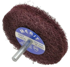 Merit Abrasives - 3" Diam, Medium Mounted Scrubber Buffing Wheel - 2 Ply, Medium Grade, 1/4" Shank Diam, 8,000 RPM - Exact Tool & Supply