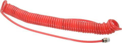 PRO-SOURCE - 0.16 ID, 1/4 Thread, 20' Long, Red Polyurethane Coiled & Self Storing Hose - 125 Max psi, Male Swivel x Male Swivel - Exact Tool & Supply