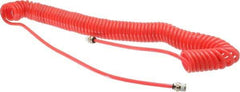PRO-SOURCE - 0.16 ID, 1/4 Thread, 25' Long, Red Polyurethane Coiled & Self Storing Hose - 125 Max psi, Male Swivel x Male Swivel - Exact Tool & Supply