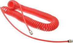 PRO-SOURCE - 0.16 ID, 1/4 Thread, 30' Long, Red Polyurethane Coiled & Self Storing Hose - 125 Max psi, Male Swivel x Male Swivel - Exact Tool & Supply