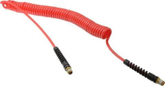 PRO-SOURCE - 3/16" ID, 1/4 Thread, 20' Long, Red Polyurethane Coiled & Self Storing Hose - 147 Max psi, Male Swivel x Male Swivel - Exact Tool & Supply