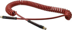 PRO-SOURCE - 1/4" ID, 1/4 Thread, 20' Long, Red Polyurethane Coiled & Self Storing Hose - 220 Max psi, Male Swivel x Male Swivel - Exact Tool & Supply