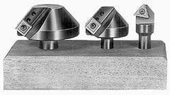 APT - 3 Countersinks, 100° Included Angle, 1/4 to 3/4" Cut Diam Smallest Tool, 1-1/4 to 2-1/2" Cut Diam Largest Tool, Square & Triangle SPGH & TPGH Inserts Indexable Countersink Set - 1/2, 3/4" Shank Diam, 3/8, 1/2° Inscribed Circle, 3 Inserts - Exact Tool & Supply