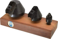 APT - 3 Countersinks, 60° Included Angle, 1/4 to 3/4" Cut Diam Smallest Tool, 1-1/4 to 2-1/2" Cut Diam Largest Tool, Square & Triangle SPGH & TPGH Inserts Indexable Countersink Set - 1/2, 3/4" Shank Diam, 3/8, 1/2° Inscribed Circle, 3 Inserts - Exact Tool & Supply