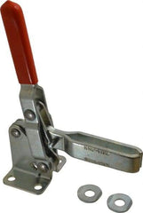 Lapeer - 600 Lb Holding Capacity, Vertical Handle, Manual Hold Down Toggle Clamp - 57° Handle Movement, 106° Bar Opening, U-Bar, Flanged Base, Carbon Steel - Exact Tool & Supply