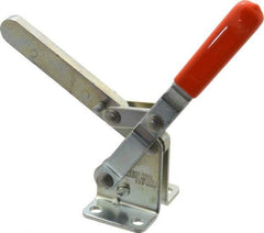 Lapeer - 700 Lb Holding Capacity, Vertical Handle, Manual Hold Down Toggle Clamp - 57° Handle Movement, 106° Bar Opening, Solid Bar, Flanged Base, Carbon Steel - Exact Tool & Supply