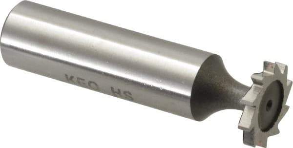 Keo - 5/8" Diam x 3/32" Face Width, High Speed Steel, 10 Teeth, Shank Connection Woodruff Keyseat Cutter - Uncoated, 2-3/32" OAL x 1/2" Shank, Straight Teeth, ANSI 305, Old Standard 3 - Exact Tool & Supply