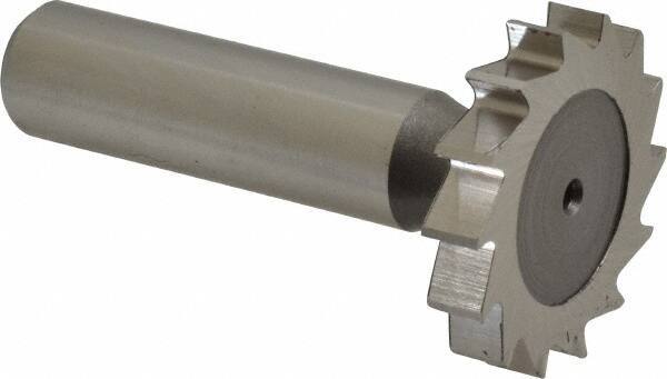 Keo - 1-1/4" Diam x 7/32" Face Width, High Speed Steel, 14 Teeth, Shank Connection Woodruff Keyseat Cutter - Uncoated, 2-7/32" OAL x 1/2" Shank, Straight Teeth, ANSI 710, Old Standard 20 - Exact Tool & Supply
