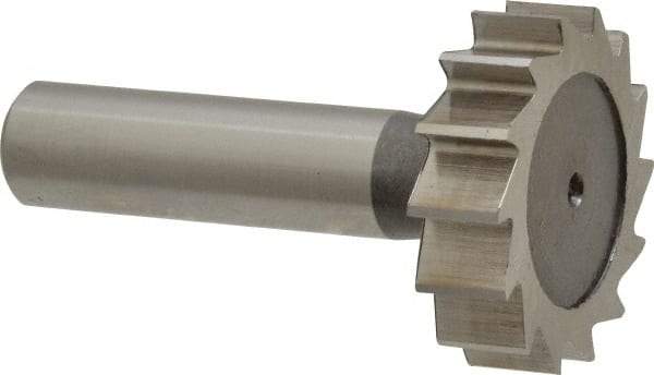 Keo - 1-3/8" Diam x 3/8" Face Width, High Speed Steel, 14 Teeth, Shank Connection Woodruff Keyseat Cutter - Uncoated, 2-3/8" OAL x 1/2" Shank, Straight Teeth, ANSI 1211, Old Standard F - Exact Tool & Supply