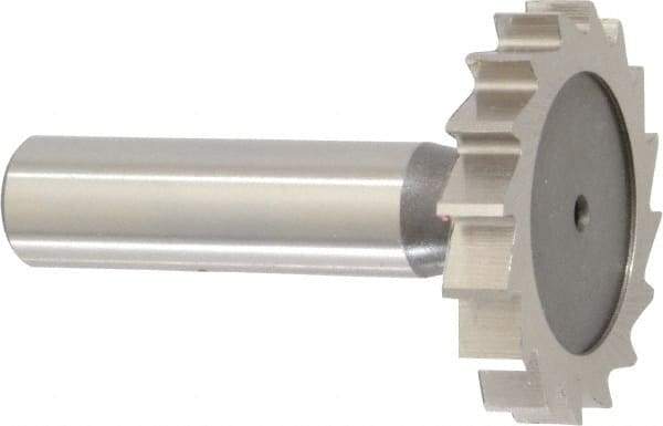 Keo - 1-1/2" Diam x 1/4" Face Width, High Speed Steel, 16 Teeth, Shank Connection Woodruff Keyseat Cutter - Uncoated, 2-1/4" OAL x 1/2" Shank, Straight Teeth, ANSI 812, Old Standard 24 - Exact Tool & Supply
