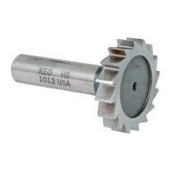 Keo - 1-1/2" Diam x 5/16" Face Width, High Speed Steel, 16 Teeth, Shank Connection Woodruff Keyseat Cutter - Uncoated, 2-5/16" OAL x 1/2" Shank, Straight Teeth, ANSI 1012, Old Standard 25 - Exact Tool & Supply