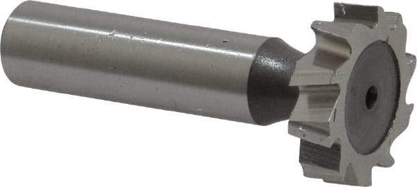 Keo - 1" Diam x 1/4" Face Width, High Speed Steel, 10 Teeth, Shank Connection Woodruff Keyseat Cutter - Uncoated, 2-1/4" OAL x 1/2" Shank, Staggered Teeth, ANSI 808, Old Standard 15 - Exact Tool & Supply