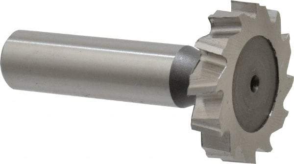 Keo - 1-1/4" Diam x 1/4" Face Width, High Speed Steel, 12 Teeth, Shank Connection Woodruff Keyseat Cutter - Uncoated, 2-1/4" OAL x 1/2" Shank, Staggered Teeth, ANSI 810, Old Standard 21 - Exact Tool & Supply