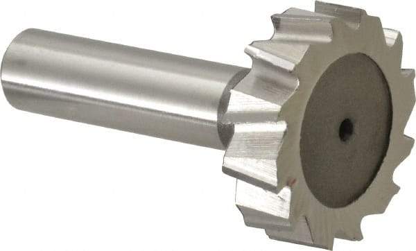 Keo - 1-3/8" Diam x 3/8" Face Width, High Speed Steel, 12 Teeth, Shank Connection Woodruff Keyseat Cutter - Uncoated, 2-3/8" OAL x 1/2" Shank, Staggered Teeth, ANSI 1211, Old Standard F - Exact Tool & Supply
