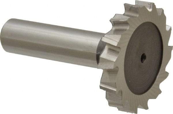 Keo - 1-1/2" Diam x 1/4" Face Width, High Speed Steel, 14 Teeth, Shank Connection Woodruff Keyseat Cutter - Uncoated, 2-1/4" OAL x 1/2" Shank, Staggered Teeth, ANSI 812, Old Standard 24 - Exact Tool & Supply