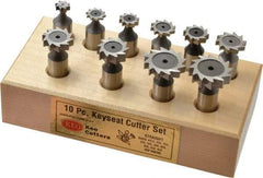 Keo - 3/8 to 1" Cutting Diam, Straight Tooth Configuration, Woodruff and Keyseat Cutter Set - 204 to 808 ANSI, High Speed Steel, 10 Pieces - Exact Tool & Supply